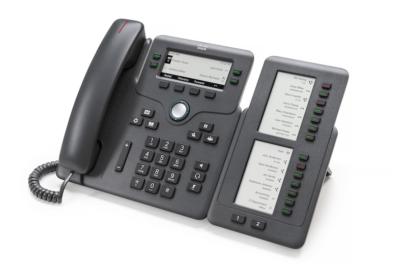 Das Cisco IP-Telefon vor weißem Hintergrund